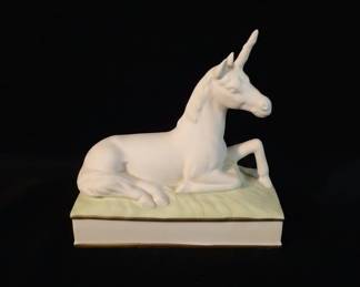 Porcelain Unicorn Figurine on Rectangular Base