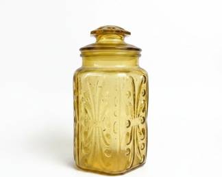Amber Glass Paneled Grape Pattern Cookie Jar