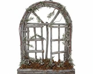Rustic Faux Window Wall Decor with Winter Greenery and Planter