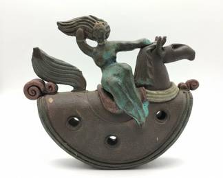 Art Deco Ceramic Figurine of a Woman Riding a Horse