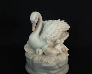 House of Global Arts Porcelain Swan and Cygnet Music Box