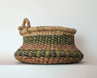 African Bolga Basket with Leather Handles