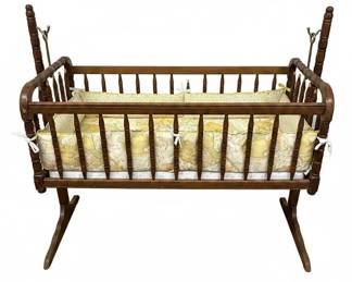 Vintage Jenny Lind Spindle Style Wooden Baby Cradle