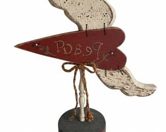 Primitive Folk Art Peace Angel Heart Figurine