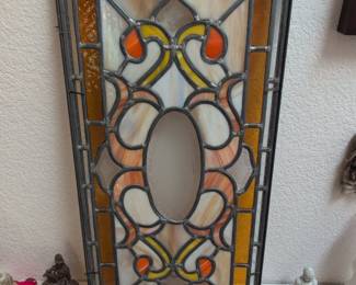Stained Glass Panel with Oval Center and Floral Motifs