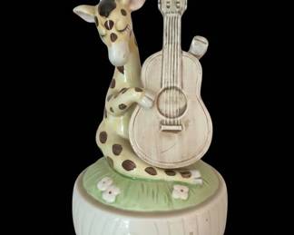 Ceramic Giraffe Playing Guitar Figurine Music Box