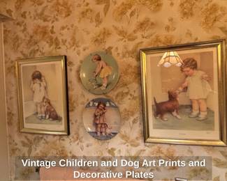 Vintage Children and Dog Art Prints and Decorative Plates