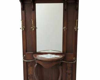 Antique Hall Tree with Mirror and Bench