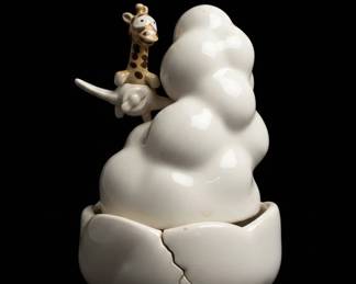 Ceramic Giraffe Riding a Cloud Figurine