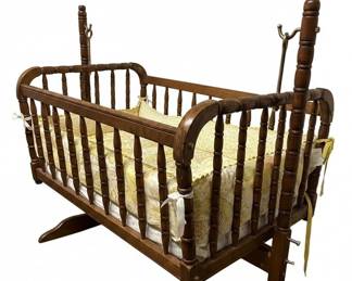 Vintage Jenny Lind Spindle Style Wooden Baby Cradle second image