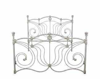 Antique White Wrought Iron Bed Frame with Scrollwork and Heart Detail second image