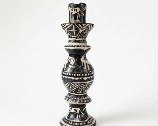 African Style Ceramic Candlestick with Figural Motifs