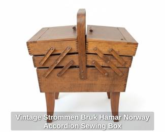 Vintage Strommen Bruk Hamar Norway Accordion Sewing Box