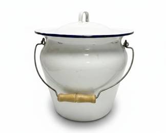 Antique Enamel Chamber Pot with Lid and Handle