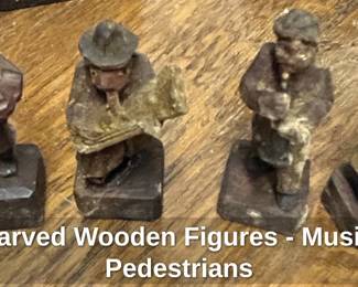 Vintage Carved Wooden Figures Musicians and Pedestrians fourth image