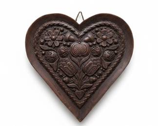 Hand Carved Wooden Gingerbread Mold Heart Floral Design