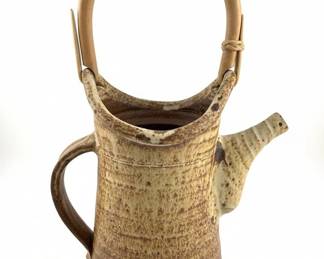 Studio Pottery Watering Can with Bamboo Handle