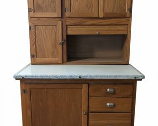 Antique Oak Hoosier Cabinet with Porcelain Top