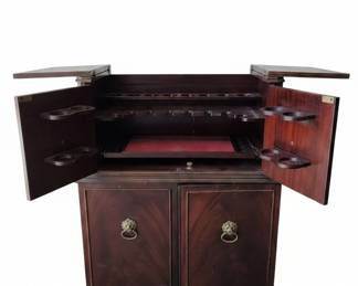 Vintage Mahogany Bar Cabinet with Lion Ring Pulls second image
