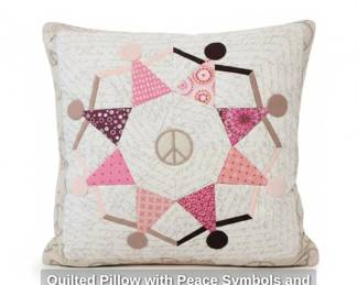 Quilted Pillow with Peace Symbols and Interlocking Figures
