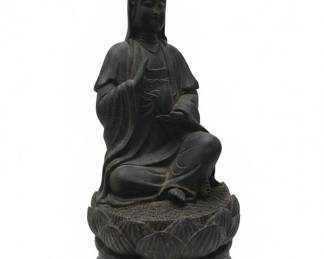 Bronze Statue of Guanyin on Lotus Base