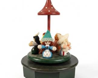 Wooden Mushroom Carousel Music Box with Figurines