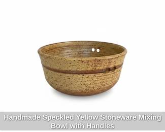 Handmade Speckled Yellow Stoneware Mixing Bowl with Handles