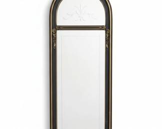 Ornate Black and Gold Arched Wall Mirror with Fan Etching