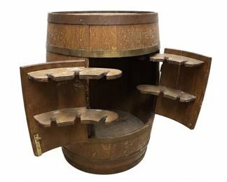 Vintage Wooden Barrel Bar Cabinet with Glass Holders