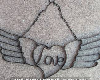 Metal Winged Heart Wall Art with Chain