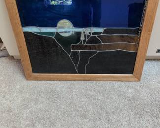 Stained Glass Landscape Panel with Moon and Trees