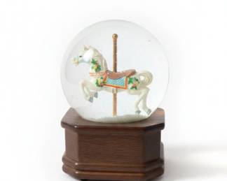 Carousel Horse Snow Globe with Wooden Base