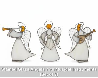 Stained Glass Angels with Musical Instruments Set of
