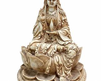 Seated Guan Yin Statue on Lotus Base