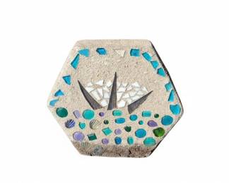 Hexagonal Stepping Stone with Mosaic Inlay