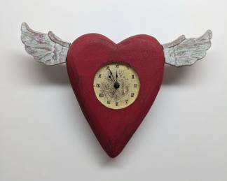 Time Flies Carved Folk Heart Clock by Elisa Drumm