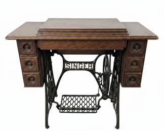 Antique Singer Treadle Sewing Machine with Oak Cabinet