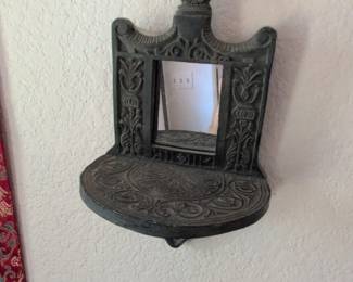 Victorian Cast Iron Match Holder with Mirror