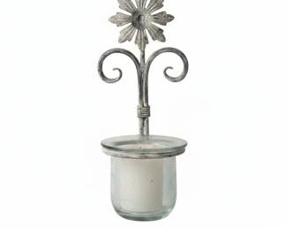 Vintage Wrought Iron Floral Wall Sconce with Glass Holder