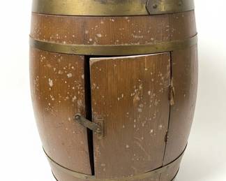 Vintage Wooden Barrel Bar Cabinet with Glass Holders third image