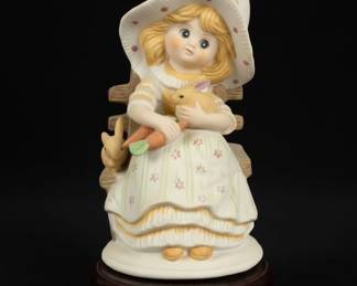 Vintage Sankyo Girl with Bunny and Carrots Music Box