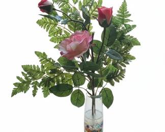 Artificial Rose Arrangement in Glass Vase