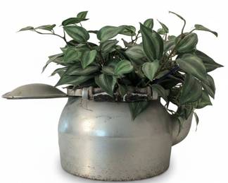 Vintage Aluminum Percolator Pot with Faux Peperomia Napoli Nights Plant