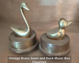 Vintage Brass Swan and Duck Music Box Figurines