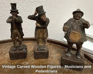 Vintage Carved Wooden Figures Musicians and Pedestrians third image
