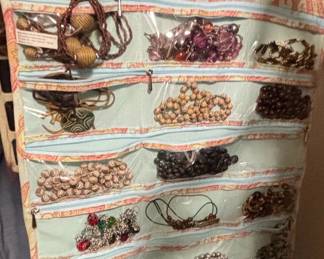 Assorted Costume Jewelry Collection in Hanging Organizer
