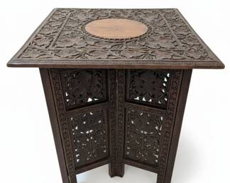 Vintage AngloIndian Carved Rosewood Folding Side Table