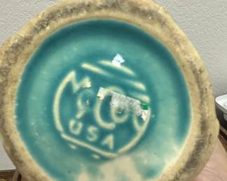 Vintage McCoy Pottery Double Handle Vase in Turquoise Glaze second image
