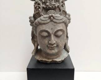 Guanyin Head Sculpture on Pedestal
