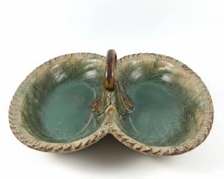 Vintage Majolica Double Shell Dish with Handle